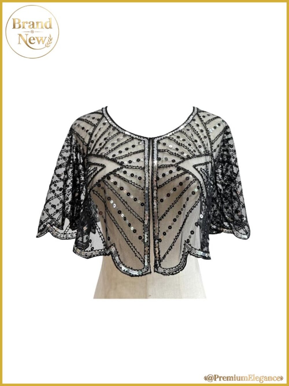 Sequin Beaded Shawl Wrap Evening Bridal Flapper Cover Up Chiffon